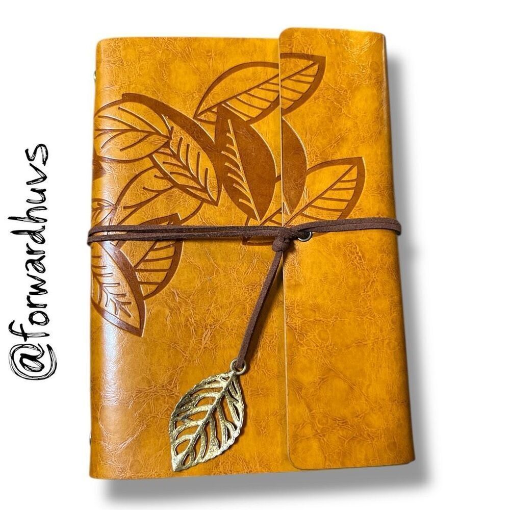 Embossed Leaf PU Leather Notebook - Sketchbook - Unlined Blank Page Notebook